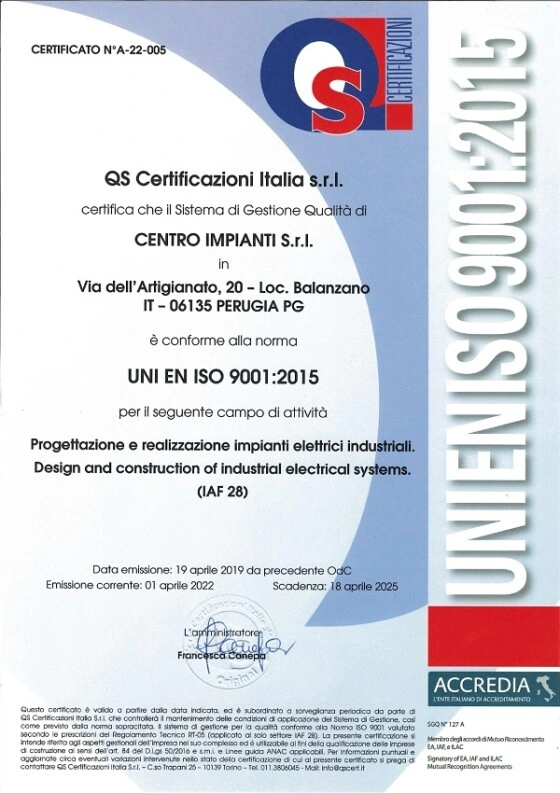 Certificato QS Centro Impianti